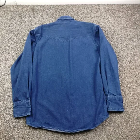 Vintage Carhartt Denim Pearl Snap Shirt Mens Medium Blue Heavy Western Work S141 - Picture 6 of 10